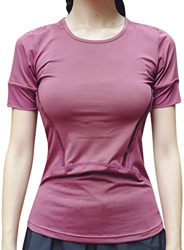 UDIY Running Yoga shirts For Women - Activewear Workout Exercise Athletic Jogging shirts 2-In-1 Red M