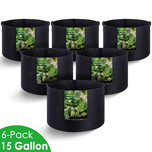 MAXSISUN 6-Pack 15 Gallon Grow Bags, Heavy Duty Thickened Non-Woven Plant Fabric Pots with Reinforced Handles for Gardening