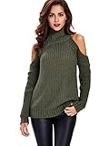 Young17 Women’s Long Sleeve Cold Shoulder Turtleneck Sweater Pullover Crochet Jumper Top