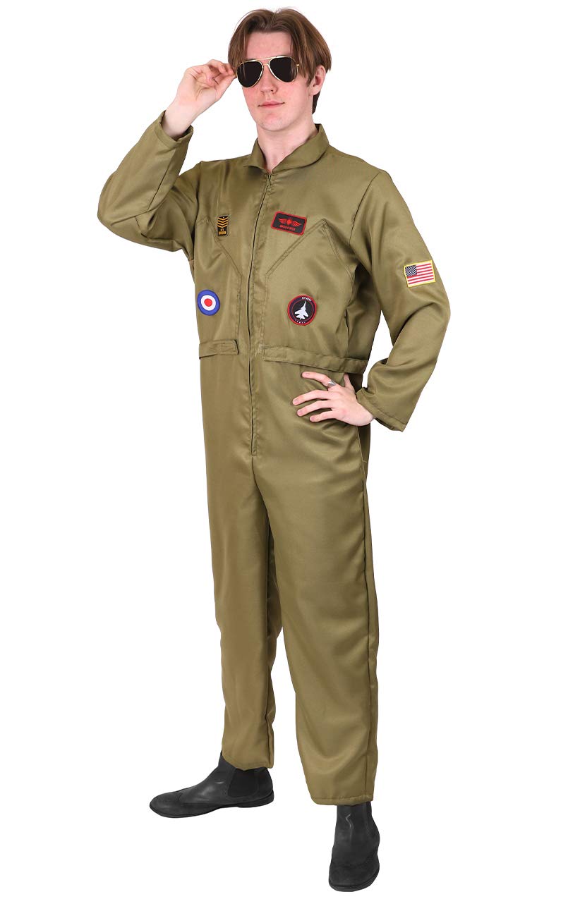 Adults Aviator Costume - Air Pilot Jumpsuit Men's Fancy Dress Cosplay Outfit - Small