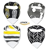 Honey Molly Baby Bandana Teething Bibs for Boys and Girls 4 Pack with Attached BPA-Free Silicone Teether -Unisex Bandana Bibs with Adjustable Snap for Teething -100% Organic Cotton (Black/White)