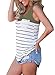 FARYSAYS Women's Summer Sleeveless Color Block Striped Racerback Casual Tank Tops Green