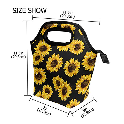 Naanle Sunflower Insulated Zipper Lunch Bag Cooler Tote Bag for Adult Teens Kids Girls Boys Men Women, Floral Flower Lunch Boxes Lunchboxes Meal Prep Handbag for Outdoors School Office