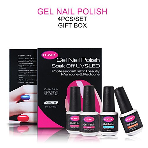 CLAVUZ Black and White Gel Nail Polish Color Collections +Base Coat Top Coat Soak off UV LED Nail Lacquers Manicure Nail Art at Home Halloween Gift Kit - Thumbnail 2