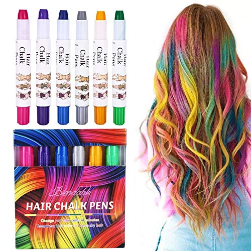 Pack Of 6 Professional Waxy Hair Chalk Pens Metallic Glitter Hair