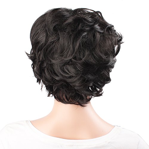 MapofBeauty 30cm/ 12 inch Elderly Curly Short Curly Fashion Wigs(Black)