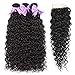 Laritaiya Water Wave Human Hair Bundles with Closure (12 14 16+10) 100% Unprocessed Virgin Human Hair Wet and Wavy Bundles with Closure Free Part Deep Wave Bundles with Closure Natural Color