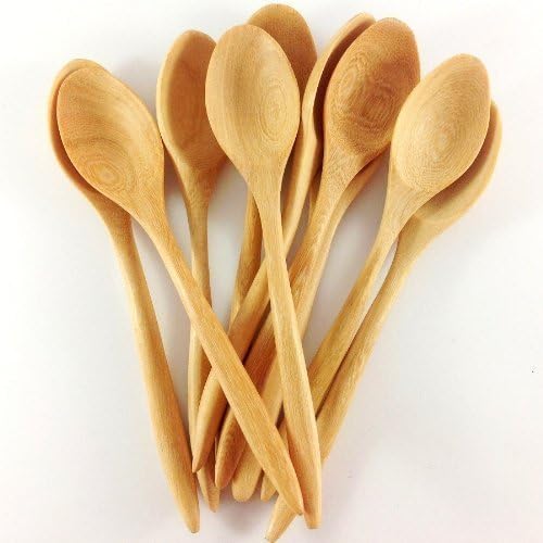 Set 10 Pieces of 5 Inch Small Wooden Teaspoons / Coffee Spoons, Handcraft Tembusu Wood by Tlexlove