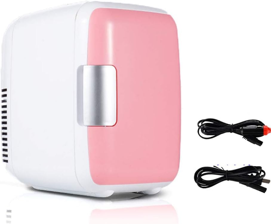 FJW Portable Mini Refrigerator 4L Cool and Warm Electric Cool Box, Dual Voltage Car Refrigerator 12V DC/220-240V AC for Car/Home/Travel/Camping,Pink