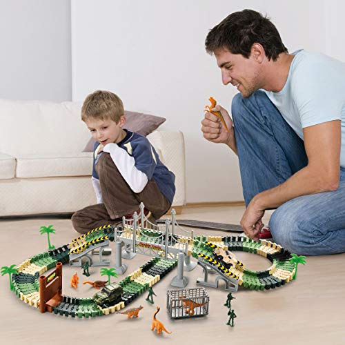 image for TTOUADY Dinosaur Toy Trains Race Car Extended 158 Tracks, Updated Dino