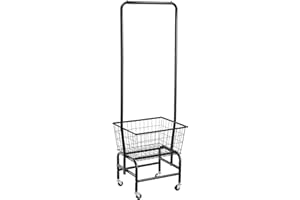 ALIMORDEN Laundry Cart with Clothes Rack, Rolling Laundry Butler with Wire Storage Rack，Black