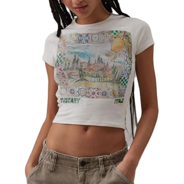 Graphic Tees for Women Y2K Retro Aesthetic Graphic Crop Tops Teen