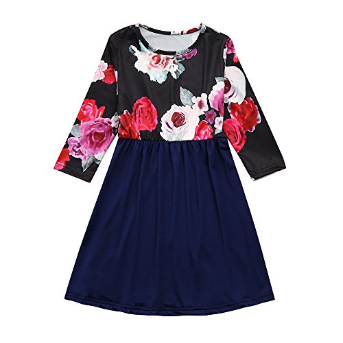 ZOMUSA Family Mother and Daughter Matching Clothes Floral Printed Half Sleeve Maxi Long Dress (2-3T, Girls_Blue)