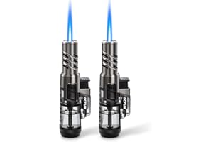 LcFun Torch Lighter 2 Pack Windproof Adjustable Single Jet Flame Butane Lighter Refillable Gas Lighter for Candle Camping Grill BBQ Fireplace (Butane Not Included)