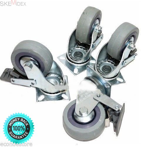 SKEMiDEX---SET OF 4 SWIVEL PLATE CASTERS 3" WHEELS With BRAKES for MATERIAL HANDLING. Commonly used in both industrial and residential applications such as workbenches, tool carts, tool chest