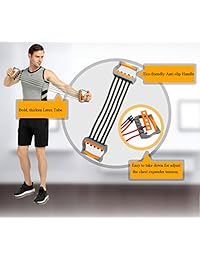 Ueasy - Extensor de pecho ajustable, 5 cuerdas, sistema de resistencia, bandas de entrenamiento de fuerza para el hogar, gimnasio, ejercitador de entrenamiento muscular