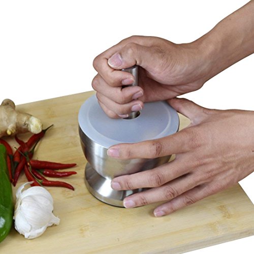 Mortar and Pestle Set with Cover for Crushing Grinding Ergonomic Design with Anti Slip Base and Comfy Grip Spice Grinder - Thumbnail 3