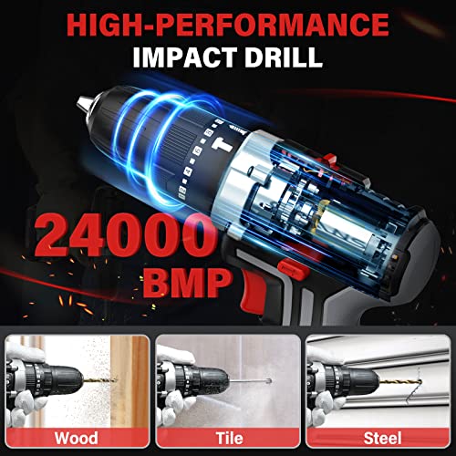 Cordless Drill Driver, 16V Power Drill Driver with Battery/Charger, 18+1+1 Position, 50pcs Accessories, 2 Variable Speeds, 3/8