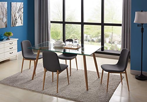 IDS Online 5PCS Glass Metal Structure Leg with Wooden Skin 5PC Rectangular Dining Table Set with Foot Pad, Gray