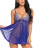 Avidlove Women's Lingerie Lace Babydoll Sleepwear Lace Splicing Chemises (L = US M, Blue)