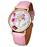Kingfansion Vogue Women's Leather Floral Printed Anchor Quartz Dress Wrist Watch