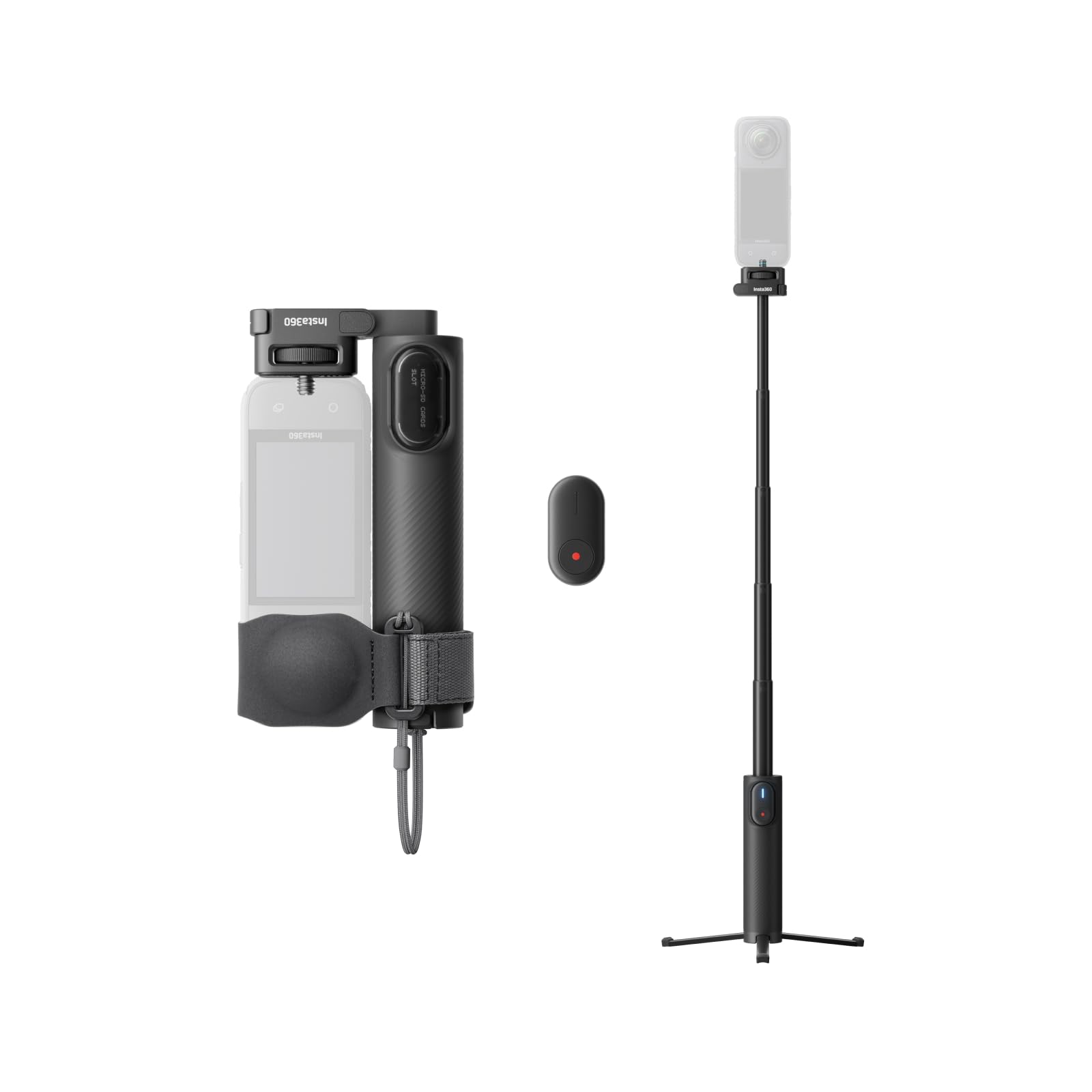 Insta360 Foldable 2-in-1 Selfie Stick Remote Kit with Invisible Stick, Built-in Tripod, Ideal for Vlogging, Hiking, Group Shots, Supports X5, X4 Air, X4, X3 Action Cameras