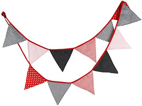 DalosDream 10.56 Feet Teepee Flag Cotton Pennant Banner 12 Pieces Triangle Flag Bunting for Teepee Tent Hanging Decoration (Red&Black)