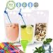 POKONBOY 100 Pcs Clear Drink Pouches Bags Smoothie Bags Food Storage Bags Reusable Snack Bags with 100 Drink Straws, Drinking Bags Non-Toxic, BPA & Phthalate Free (NO Logo) primary
