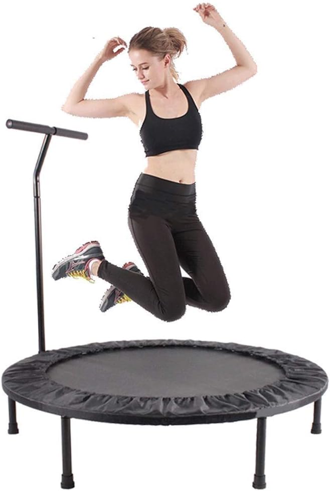 JGWHW 40" Silent Fitness Mini Trampoline with Adjustable Handrail Bar – Indoor Rebounder for Adults – Best Urban Cardio Jump Fitness Low Impact Workout Trainer, Covered Bungee Rope System