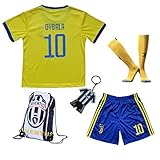 2017/2018 Juventus Away #10 DYBALA Football Futbol Soccer Yellow Kids Jersey Shorts Socks Set Youth Sizes