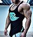 Men Muscle Fitness Gym Stringer Tank Tops Bodybuilding Workout Sleeveless Shirts (Black Blue, US SMALL(Tag L))
