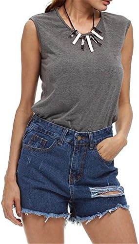 Mannerg Jeans for Women High Waist Frayed Tassel Short Pants Pantalon S-5XL,3XBig,DarkBlue