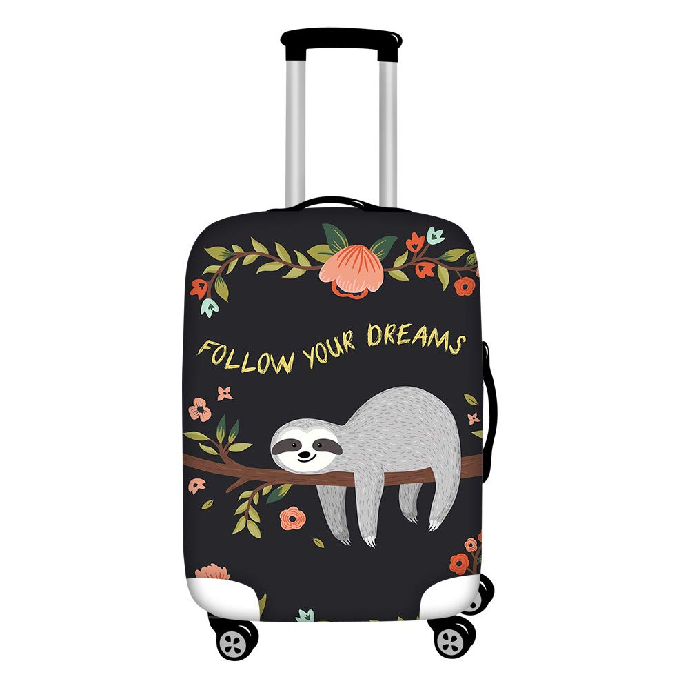 Coloranimal Kawaii Sloth Floral Luggage Cover Follow Your Dreams Travel Suitcase Protector Bag Case Elastics Thicken Apply to 30-32" Inch Trolley Accessories Zipper