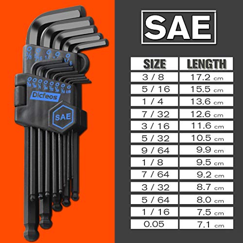 Dicfeos Hex Key Allen Wrench Set, SAE Metric Star Long Arm Ball End Hex Key Set Tools, Industrial Grade Allen Wrench Set, Bonus Free Strength Helping T-Handle, S2 Steel (35 Pieces) - Thumbnail 4