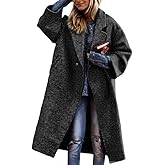 Akivide Women's Winter Oversized Notch Lapel Wool Blend Pea Coat Casual Single Breasted Trench Coat with Pockets