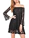 SE MIU Women Off Shoulder Long Sleeve O Neck Party Cocktail A-Line Floral Lace Swing Dress with Lining