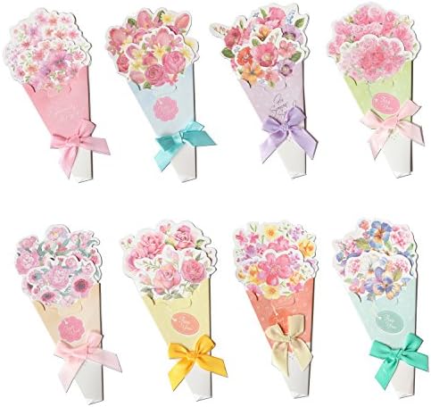 PAPTEL All Occasion Handmade Greeting Cards for Lady - Birthday Greeting Cards for Girls - Flower of Love - 8 Different Designs - Including Envelopes - Set of 8