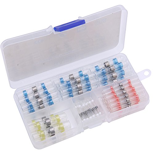 60PCS Solder Seal Wire Connectors by Haisstronica Heat Shrink Butt Connectors Electrical Insulated Marine Waterproof Automotive Terminals With Case(25Red 20Blue 10White 5Yellow)