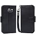 Arae Case Compatible for Samsung Galaxy S6 - [Wrist Strap] Flip Folio [Kickstand Feature] PU leather wallet case with ID&Credit Card Pockets (Black)