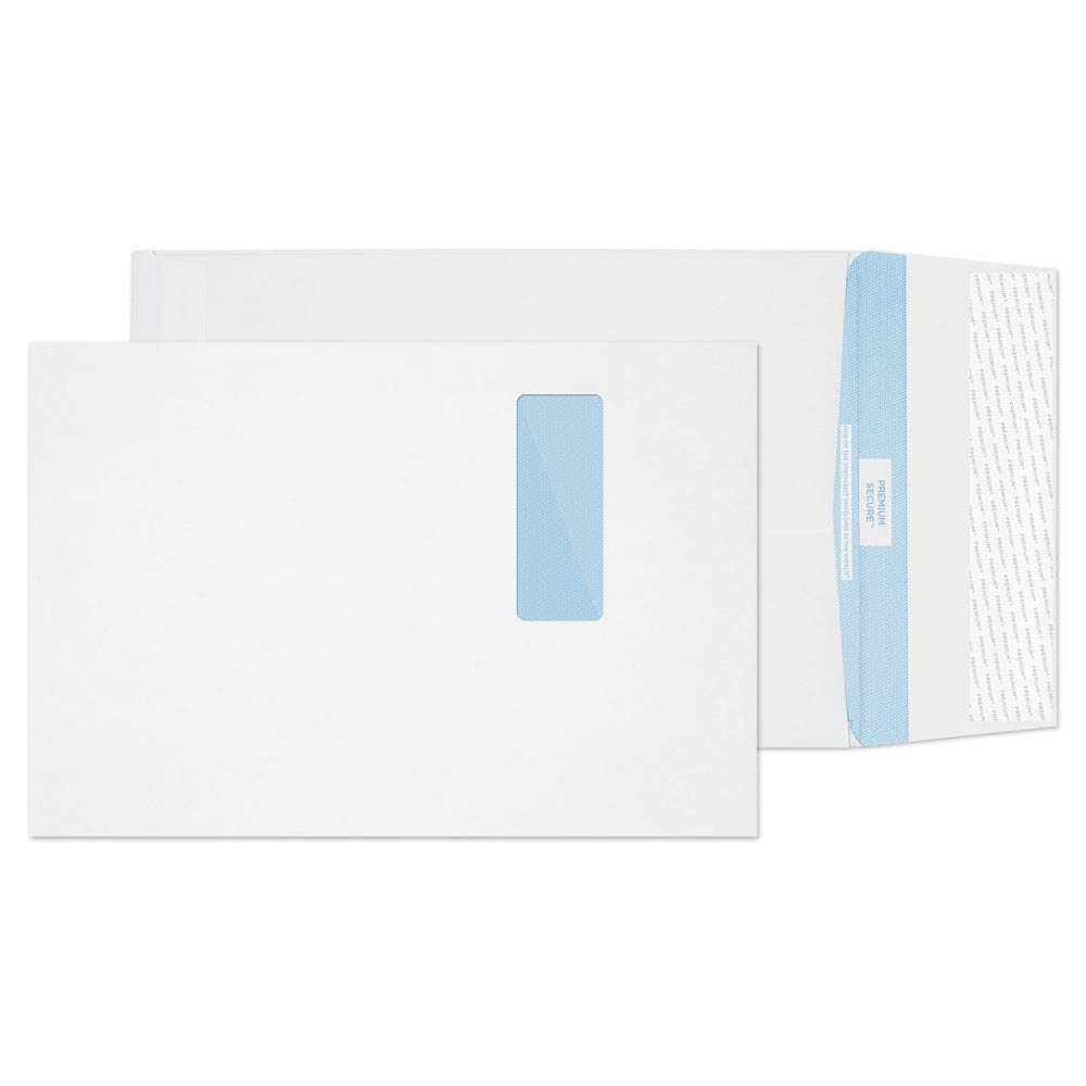 Blake Secure C4 324 x 229 x 25 mm 125 gsm Tear Resistant Gusset Pocket Peel & Seal Window Envelopes (TR9901) White - Pack of 100