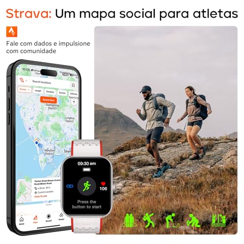 Relógio Smartwatch Masculino e Feminino, 1ATM Impermeável, Chamadas Bluetooth, Monitor de Atividades Físicas, Compatível com Android e iOS, Inclui Pulseira Extra para Uso Diário e Academia