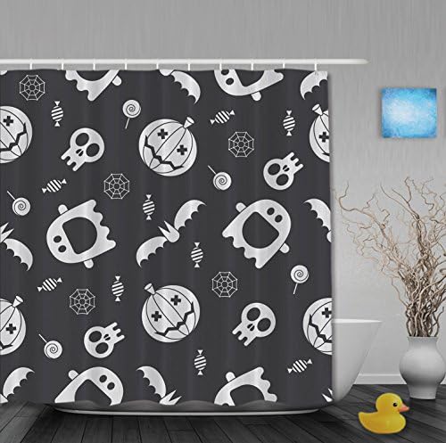 Personlized Halloween Home Decor Pumpkins Skull Bathroom Shower Curtains Waterproof Mildewproof Polyester Fabric Black And White 36"x72"Inch