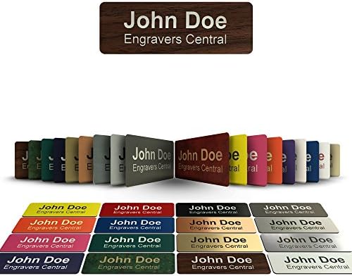Personalized Name Tag Engraved Identification ID Badge With Pin or Magnetic backing - Color &amp; Size Options - CUSTOMIZE - (Walnut/White 1x3)