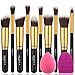 BEAKEY Makeup Brush Set, Premium Synthetic Kabuki Foundation Face Powder Blush Eyeshadow Makeup Brush Kit with Blender Sponge and Brush Cleaner (10+2pcs, GOLDEN-BLACK)