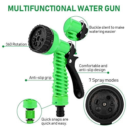 Vivibel Flexibler Gartenschlauch, Gartenschlauch 30M 100FT, Latex Gartenschlauch Dehnbar mit 7 Funktion Handbrause Gartenteich Schlauch Bewässungs Schlauch für Garten, Autowäsche, Yard(schwarz)