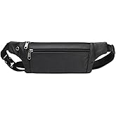 YRMLYMOP Leather Belt Bag,Black Belt Bag Mens Fanny Pack Crossbody 3-Zipper Pockets Phone Bag Fits All Phones Wallet Keys, Casual Hands-Free Waist Pack For Travel Workout Running Gifts