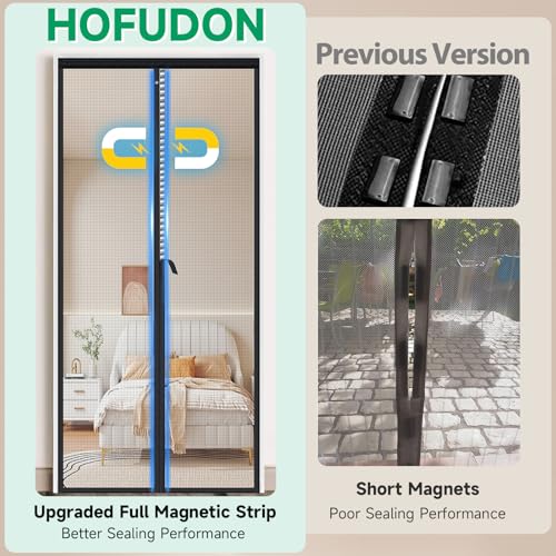 Magnetic Fly Screen Door, Fibreglass Mesh with Full-Length Magnets, NO Gap Auto Closes Kid and Pet Friendly Patio Exterior Door Curtains to Stop Flies Without Drilling (90x200cm, Black)