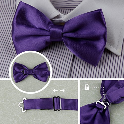 DBF2001 Mens Bow Tie Red,Grey,Purple,Green,Brown Solid Poly Pre-tied Bow tie Gift Box Set 5T By Dan Smith