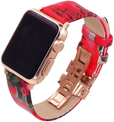 GTDA for Apple Watch Band,High Polymer Fiber Material Handmade Romantic Beautiful Pattern Design Wrist Strap Bracelet Replacement with Butterfly Buckle for iWatch Series 1 / 2,38mm,Red