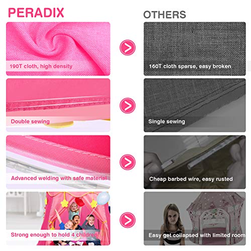 Peradix Château de Princesse Tente pour Enfant et Bebe, Tente d\'enfants pour Princess Filles avec Balls,Tente Masison de Cabane pour Enfant Intérieure et Extérieur(Rose)